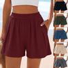 Womens Sport Solid Color Shorts Elastic Waist Casual Summer Beach Shorts With Pocket