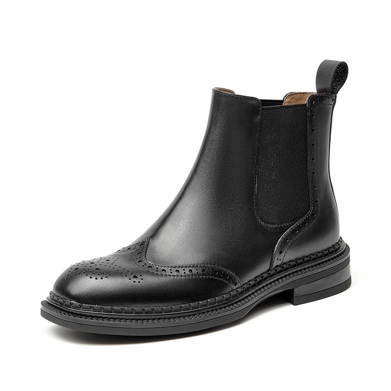 BEAUTODAY Женские ботинки челси из натуральной телячьей кожи с круглым носком и узором броги, эластичная резинка, женская обувь ручной работы 03077 35