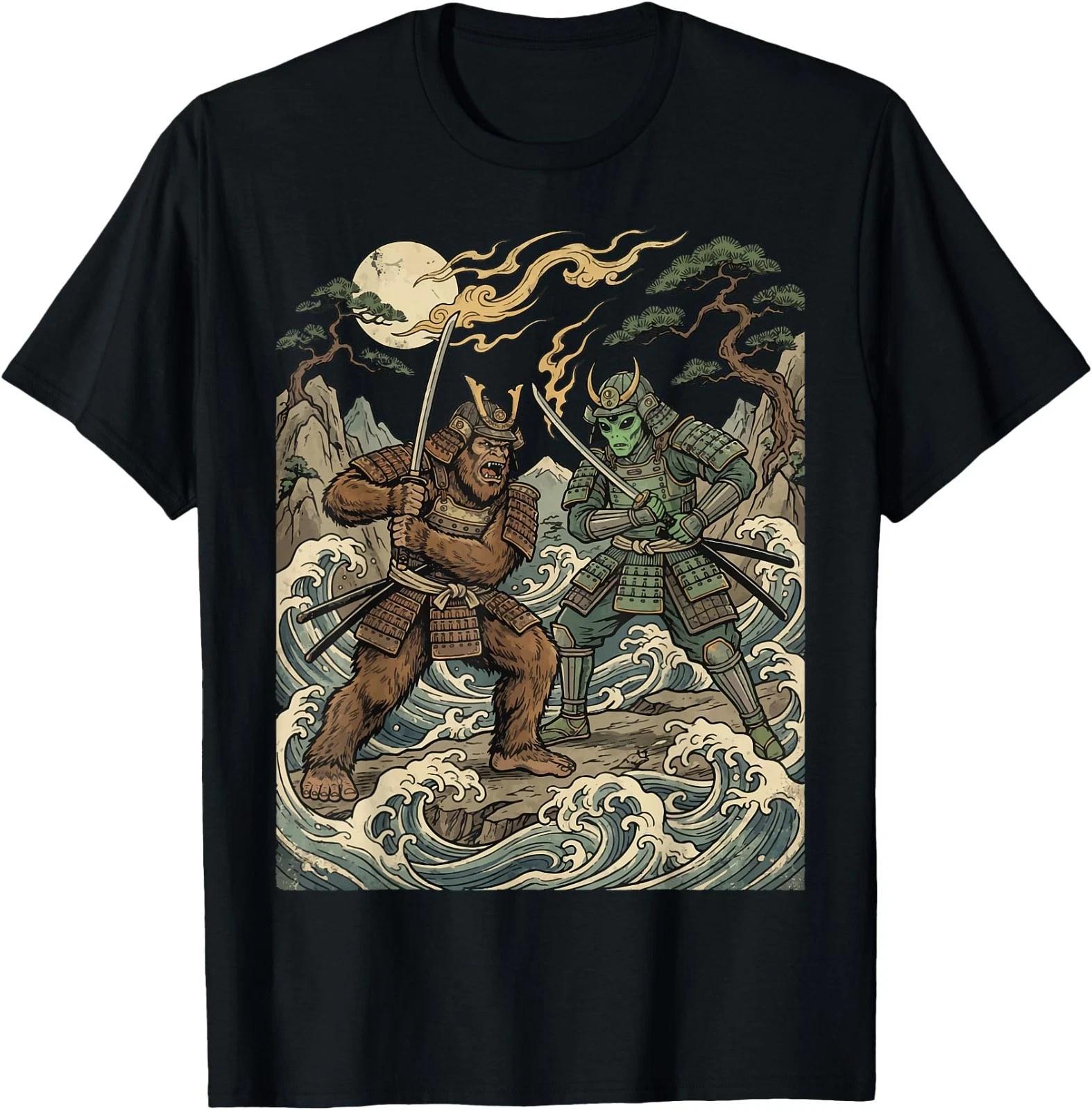 Bigfoot Alien Samurai Battle Katana T-Shirt S