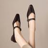 Krazing Pot Genuine Leather Square Toe Low Heels Summer Shoes Big Size 42 Buckle Straps Women Shallow Pumps