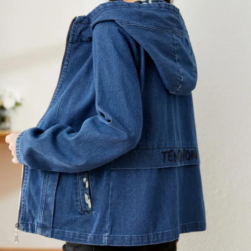 Stylish Hooded Denim Jacket Women's Short Jean Coat Mother  Outerwear Loose Casual Jackets Spring Autumn
