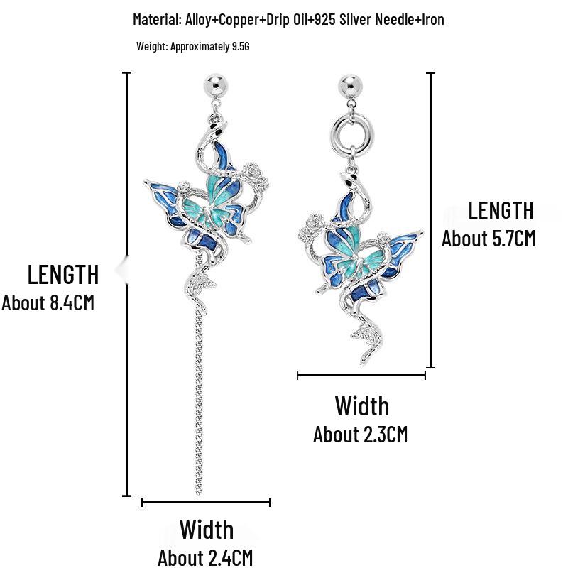 925 Silver Butterfly & Snake Korean Style Versatile Dangle Earrings - Fashion Luxury for Women