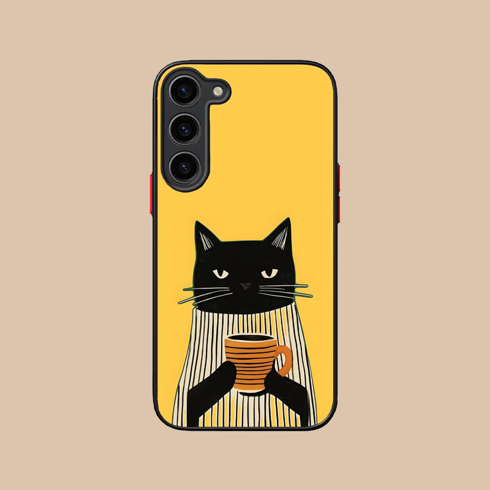 Custodia in Silicone per Cellulare Gatto Caffè Carino per Samsung Galaxy S26 S25 S24 S23 S22 S21 Plus FE Ultra Cover Colorata