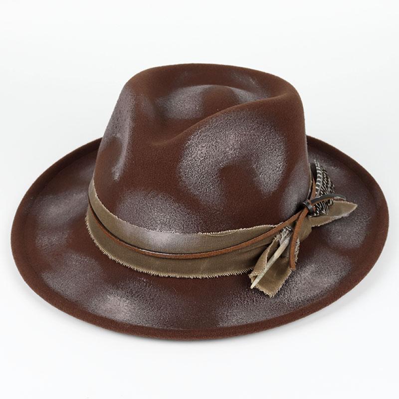 Vintage Feather Fedora Felt Hat Women Men Gentleman Hats 2026 Spring Casual Wide Brim Black Top Hip Hop British Men's  Jazz Cap