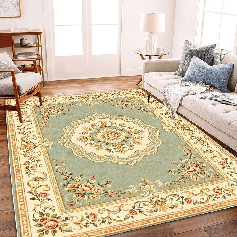 Retro Floral Carpet Stain Resistant Easy To Clean Anti Slip Floor Mat Living Room Bedroom Study Home Decor