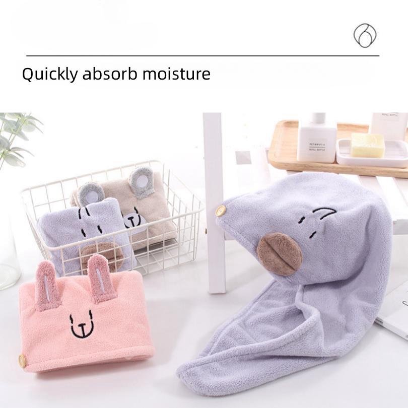High-density Coral Velvet Parent-child Dry Hair Cap Cartoon Embroidered Dry Hair Cap Bath Cap Headband