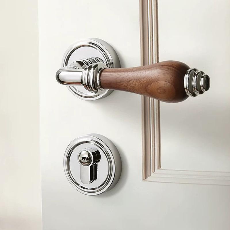 Euro Walnut Wood Handle Door Lock Indoor Universal Security Door Locks Bedroom Mute Deadbolt Lock Furniture Hardware Accessories