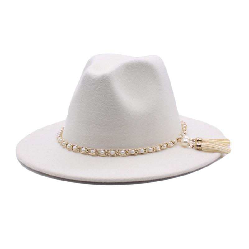 European and American fashion new chain jazz hat autumn and winter eaves fashion woolen top hat