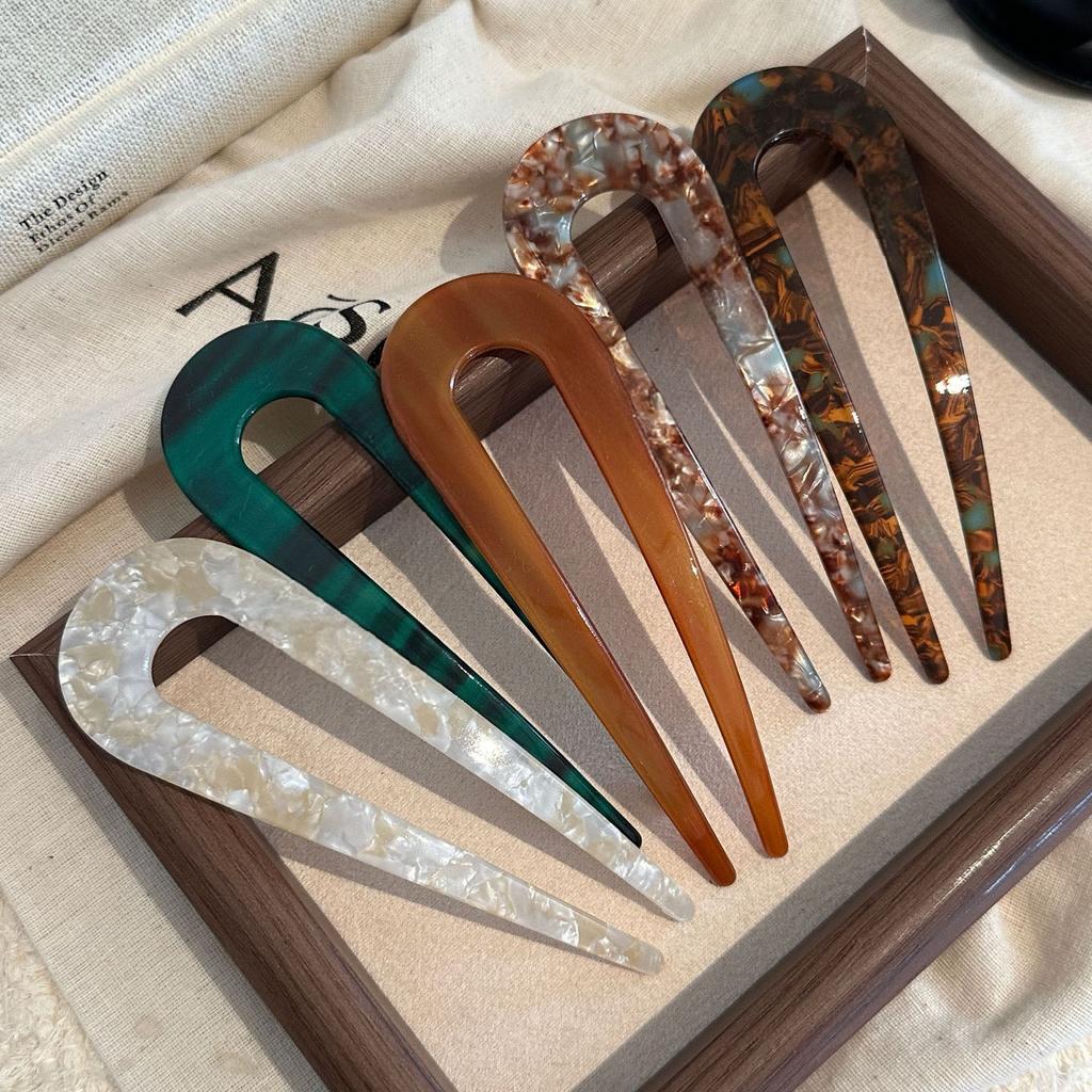 2PC 2025 New U Shaped Hair Stick Vintage French Hair Pin Women Acetate Hair Accessories DIY Retro Hairstyle Tool New Hair Clips