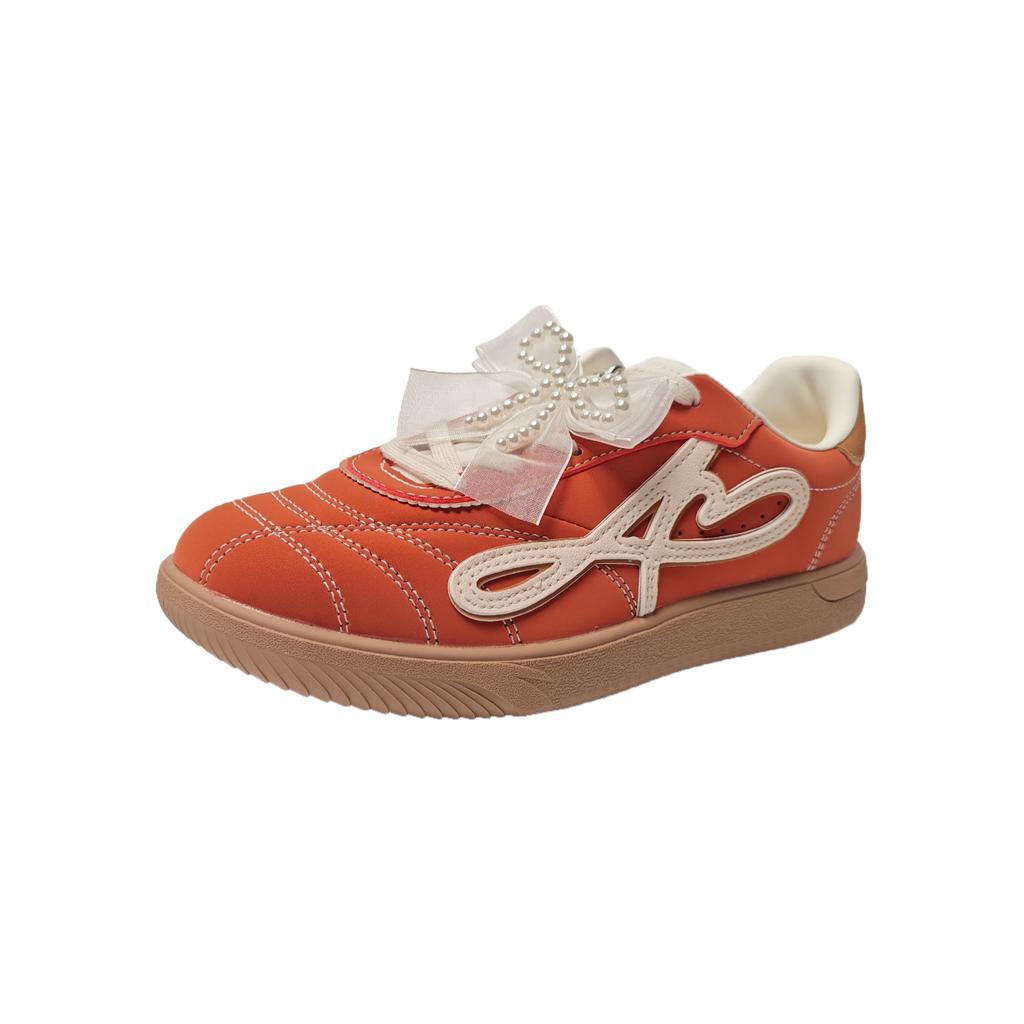 Anta Dream Garden Pearl Bow Trendy Lightweight Wear-Resistant Non-Slip Low-Top Dad Shoes Women Sneaker Flowing-Sand-Orange Creamy-White 122548038R-1