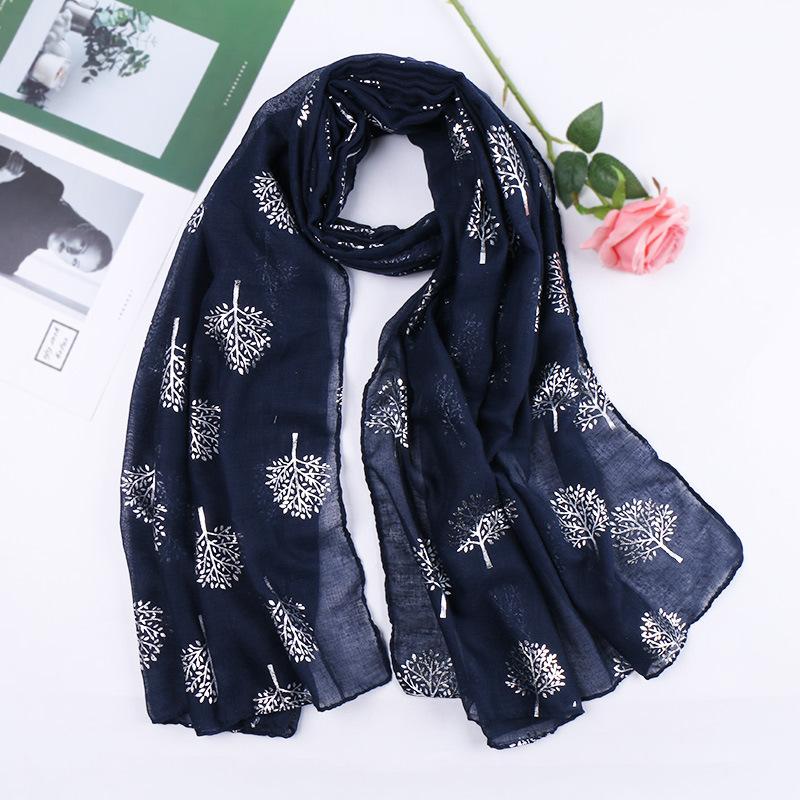 

Легкий женский шарф-шаль с принтом дерева 180*90cm темный полуночно-синий