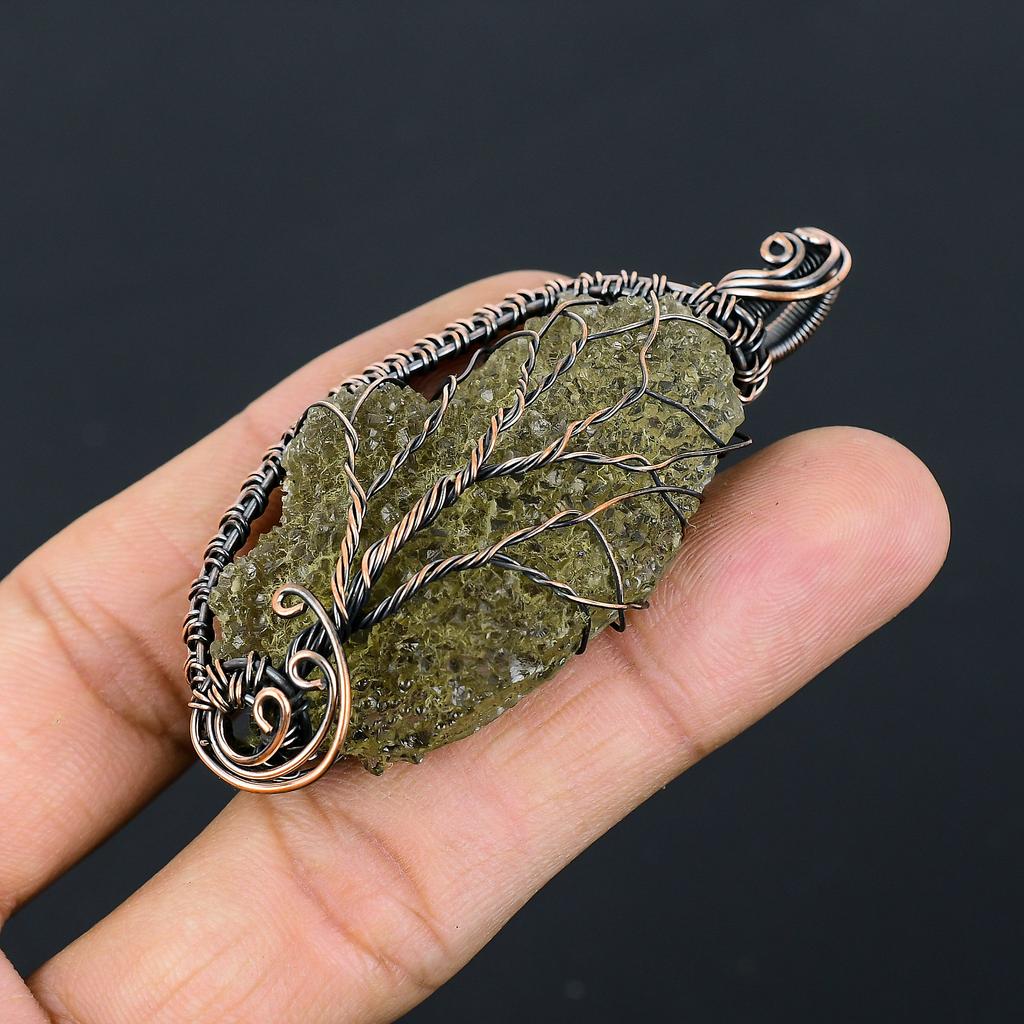 Natural Rough Prehnite Gemstone Handmade Copper Wire Wrap Pendant 2.76" c8s59