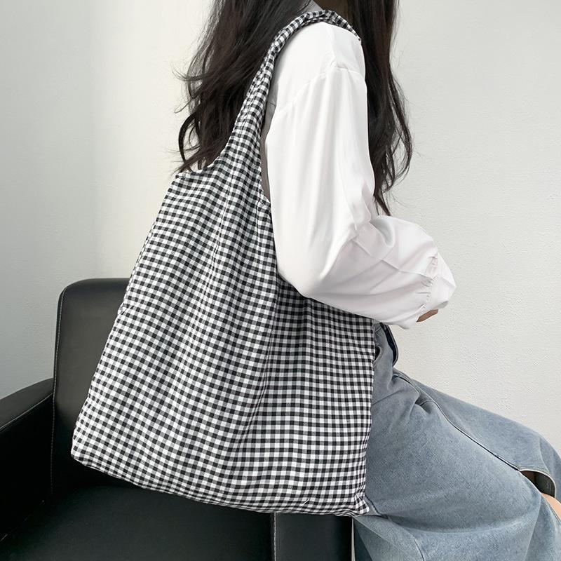 Retro Polka Dot Canvas Tote Bag - Versatile, Large Capacity Shoulder Bag for Women and College Students