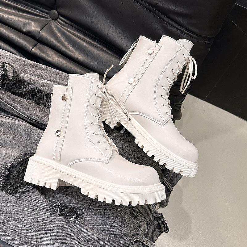 Platform Martin Boots Women's Shoes British Martin Boots 2025 Winter New Velvet Thermal Short Boots Large Size Leather Boots