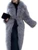 2024 European & American Gray Lapel Long Plush Coat - New Warm, Thick, Furry Outerwear for Autumn & Winter