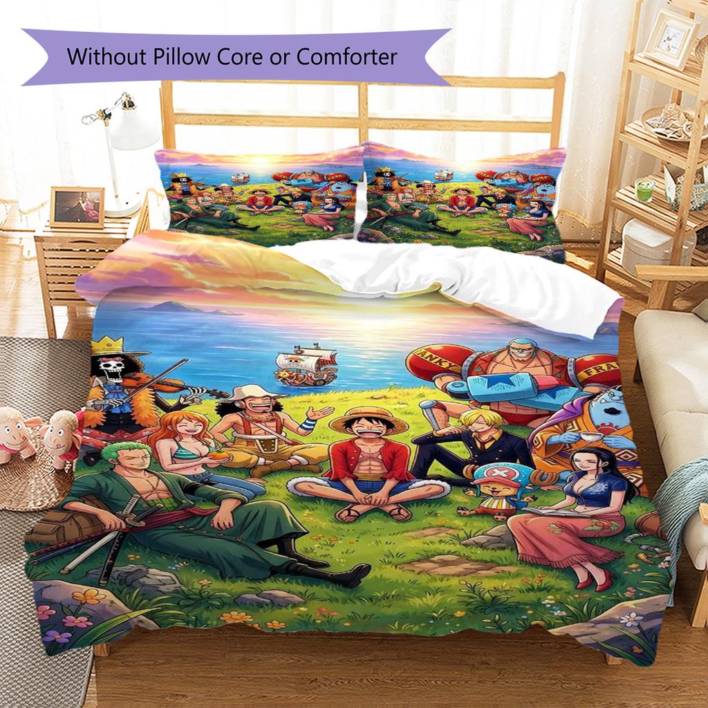 Pirates Anime Art Pattern Bedding Set Quilt Cover Pillowcase Home Decor Gift (1 * duvet cover + 2 * pillowcase, without core)