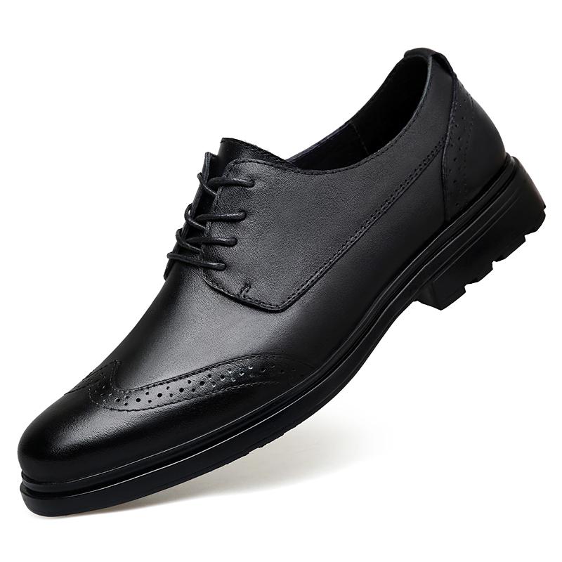 

Men s leather casual shoe solid color versatile lace-up breathable and anti-slip business leather shoe office shoe wedding shoes 47 чорний
