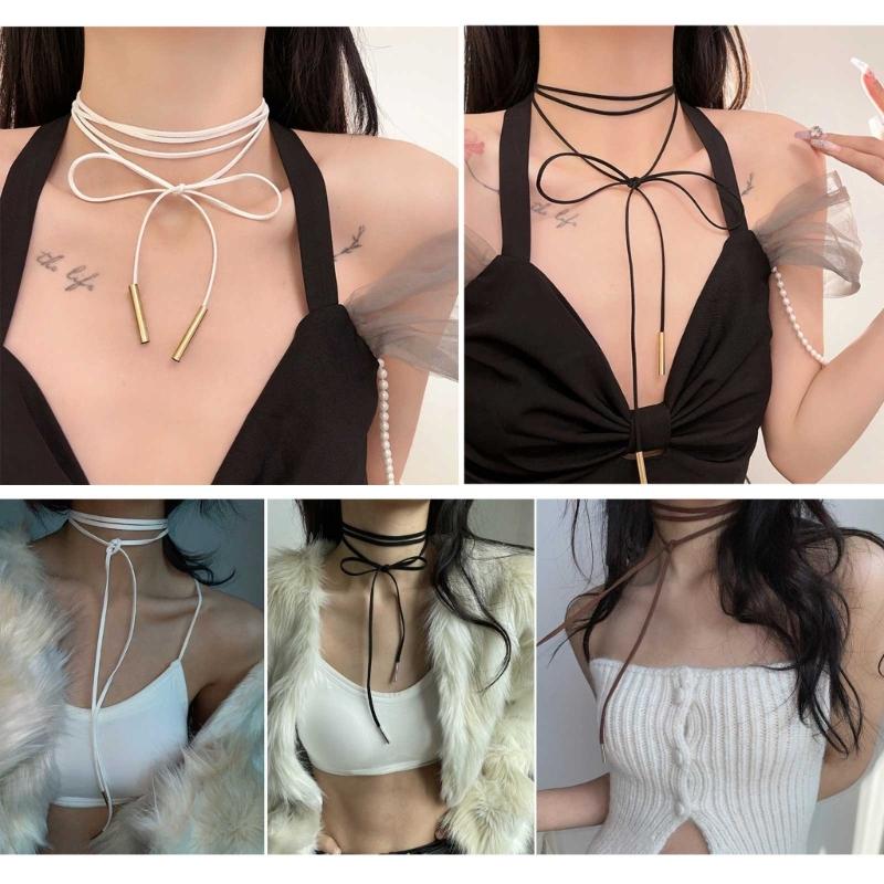 2 Stück Lange Seil Halskette Wildleder Seil Fliege Choker Halskette Modeschmuck Halsband Schlüsselbein Kette Halskette