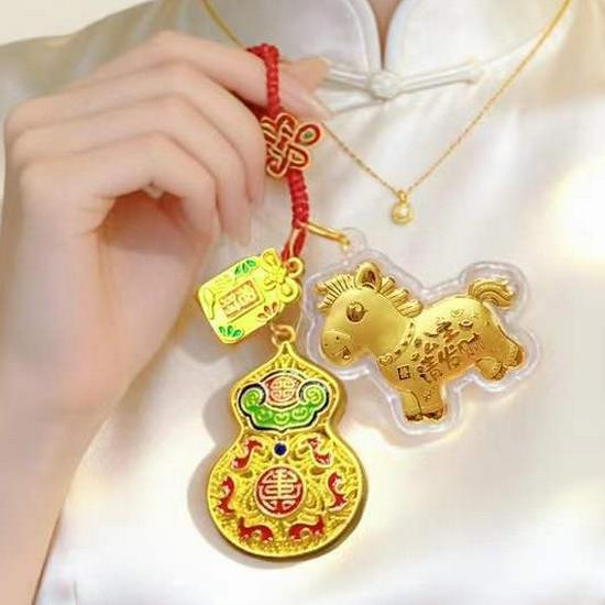 Pure 999 Gold Filigree Enamel Copper Gourd Keychain: High-End Bag Charm & Business Gift for Couples