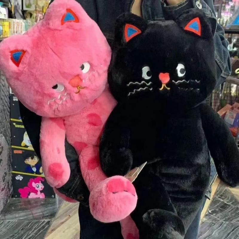 Unique Pink Polka Dot Cat Plush Toy Stuffed Black Kitten Hug Sleeping Throw Pillow Art Design Gift For Girl Lover Cushion