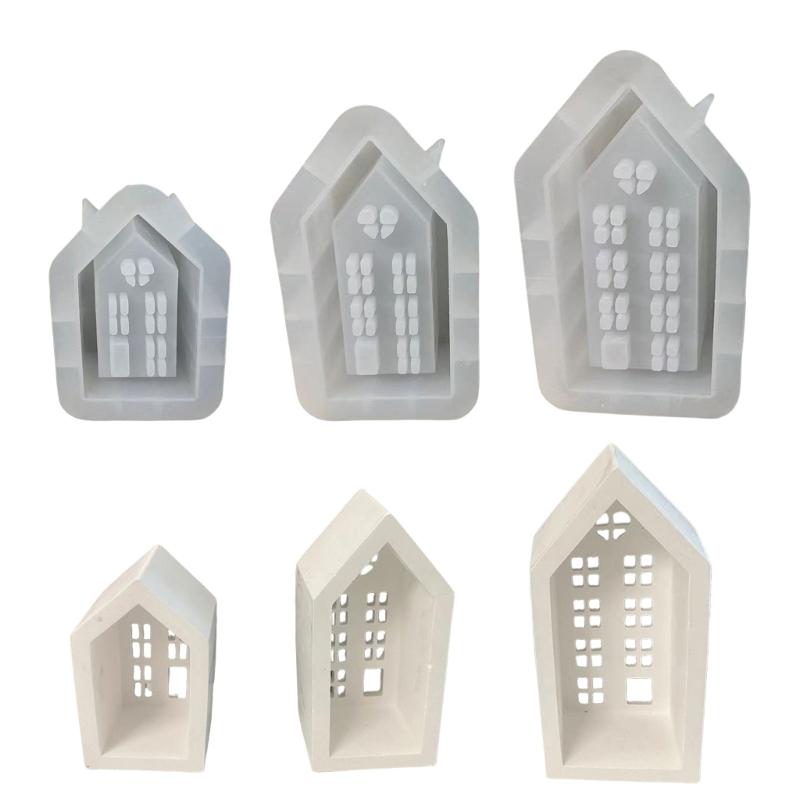 3D Casa Castiçal Silicone Molde DIYs Cimento Gesso Argila Castiçal Resina Ornamentos Moldes Decorações Para Casa