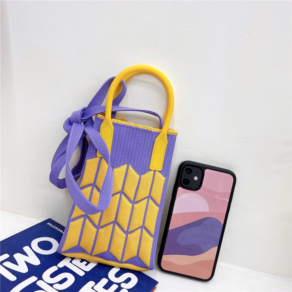 Plaid Cartoon Women's Crossbody Mini Bag: Cute, Lightweight, Knitted Phone Holder for Parent-Child Matching (2024)