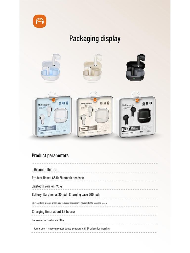 Student Bluetooth Headset V5.4: Half-in-ear, noise-canceling, ultra-long battery, low latency, high-quality sound.