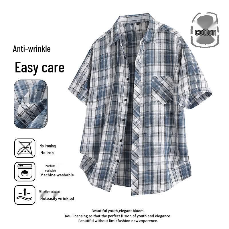 VUUG Men s Retro Plaid Short Sleeve Shirt 4XL темно-синий