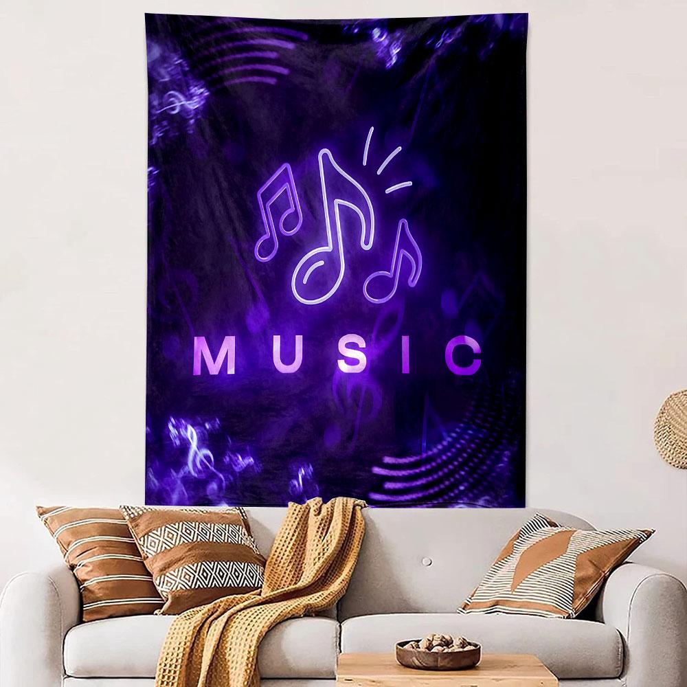 "Purple Neon Music Notes Design" Patterned Tapestry Decorative Wall Hanging, Home Bedroom Living Room Decor