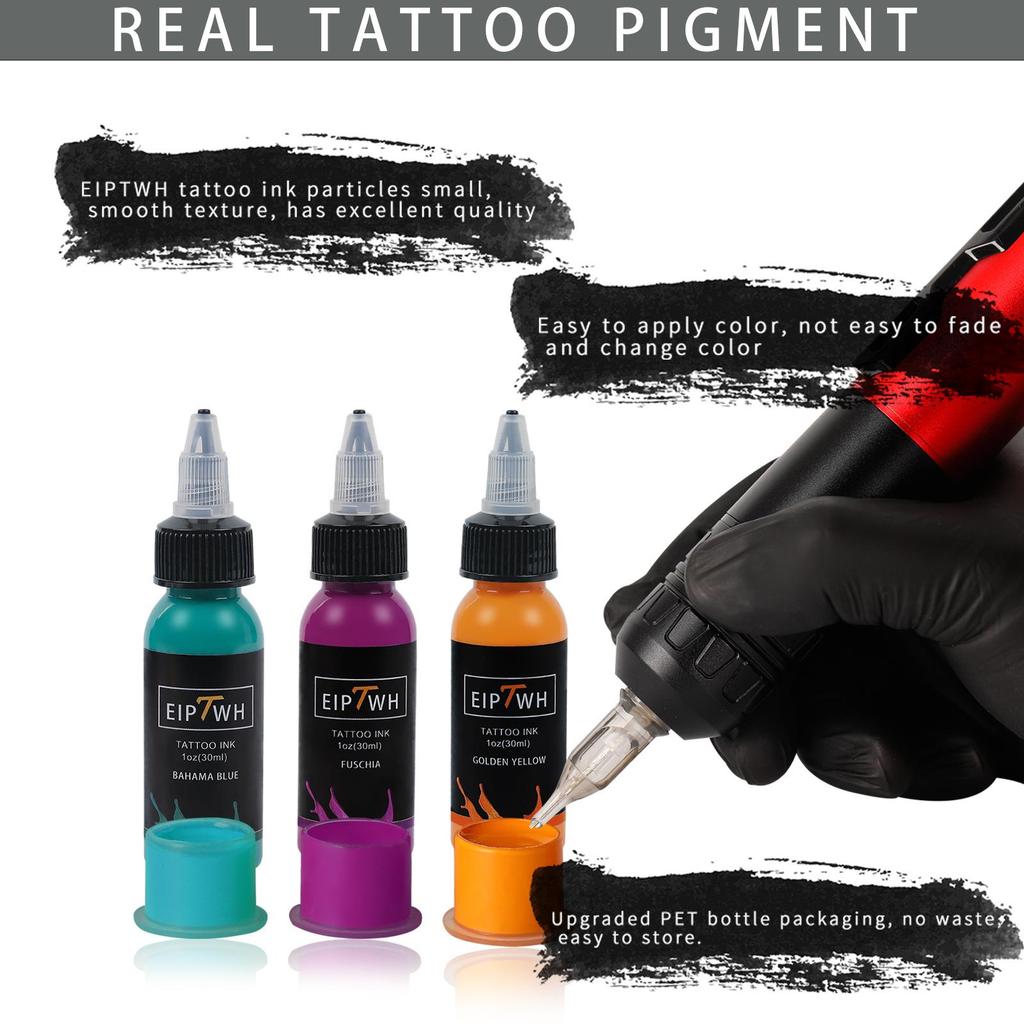 30ML Tattoo Ink - 10 Colors, Vibrant with Fine Particles, Easy to Apply