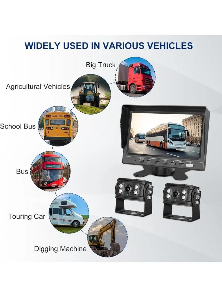 Universal 7-inch In-car LCD Display with Sun Visor and Rearview Screen for Trucks Digging Machine Agricultural Vehicles Touring Car