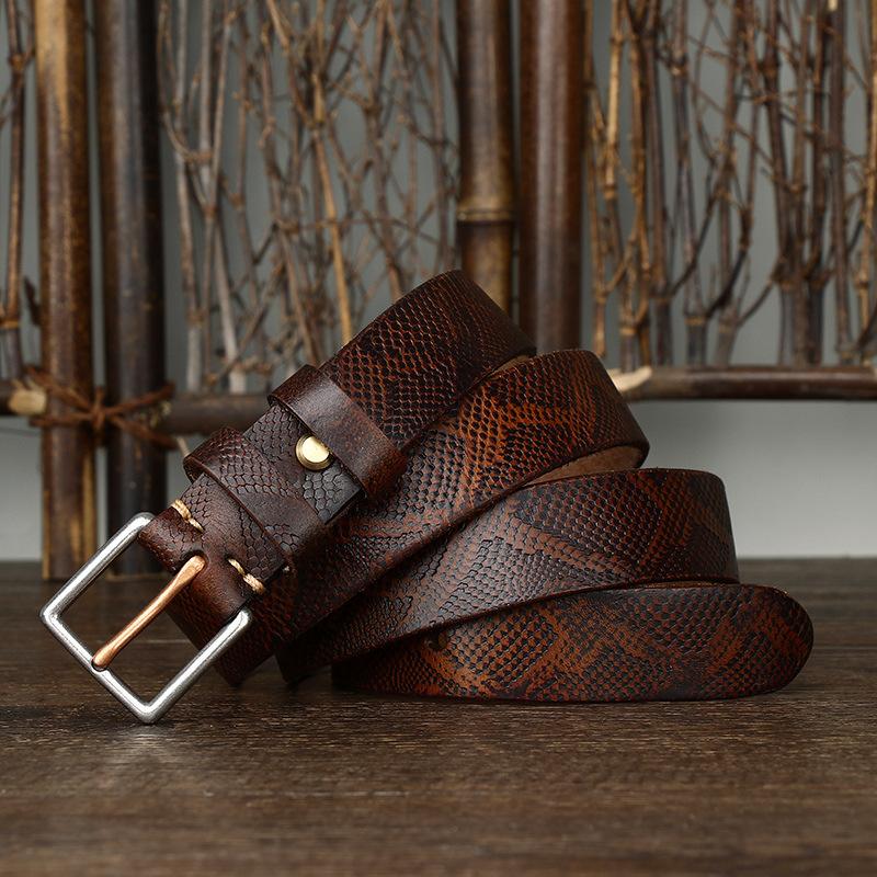Trend Retro Fashion Snake Pattern Belt Women'S Leather Pin Buckle First Layer Cowhide Steel Buckle Jeans Belt