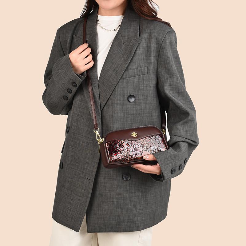 Elegante Borsa a Tracolla Floreale Goffrata da Donna – Mini Borsa a Spalla Vintage con Dettagli Dorati