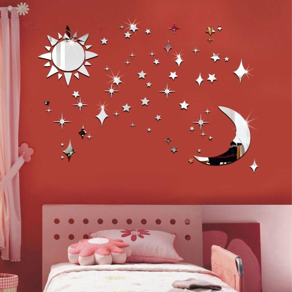 Sun Moon Stars DIY Acrylic Mirror Wall Stickers 3D Wall Stickers For Kids Rooms Decor