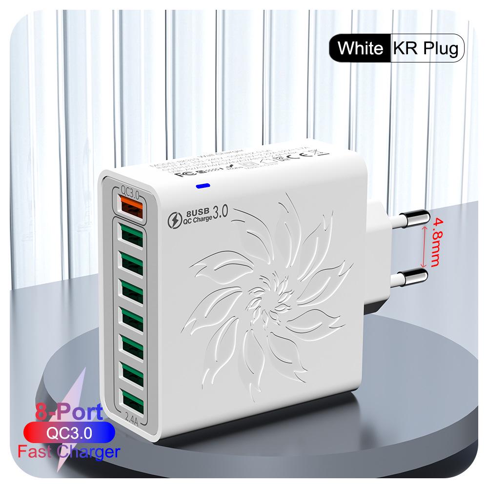 QC3.0 8-Port USB Fast Charger: 30W High Power, Colorful Flower Design, Compatible with US, European, and Korean Standards