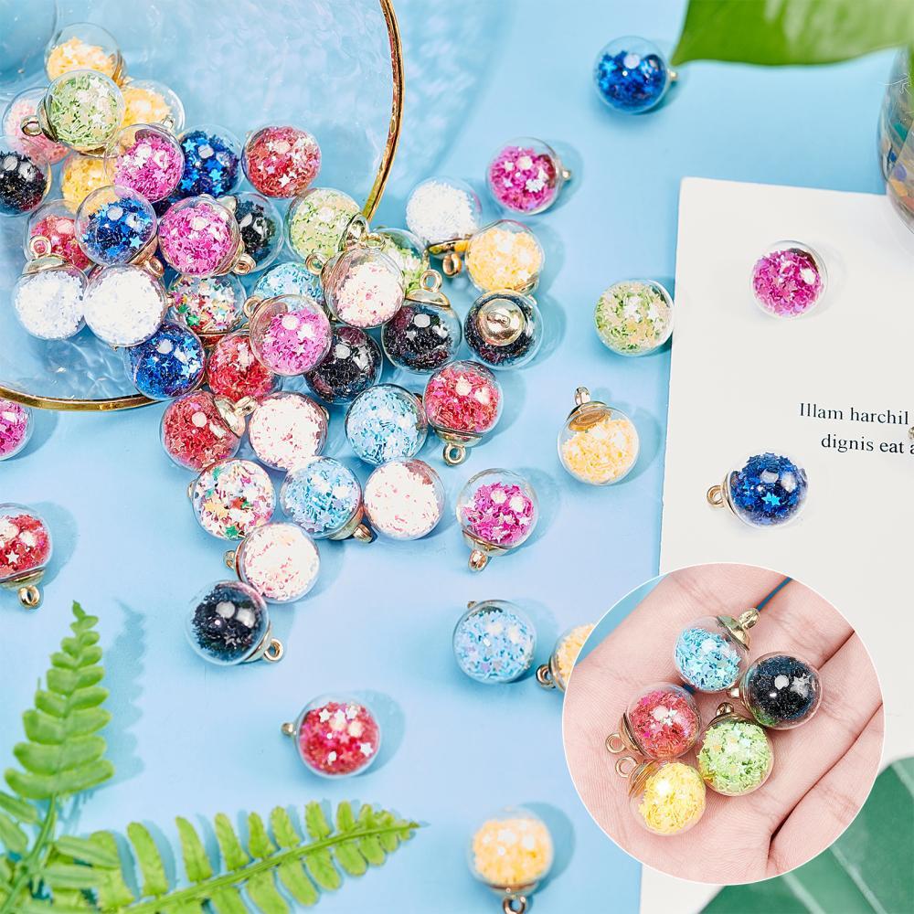 Star Sequin Glass Ball Pendant for Nail Art, Necklaces, Hair Accessories & Keychains