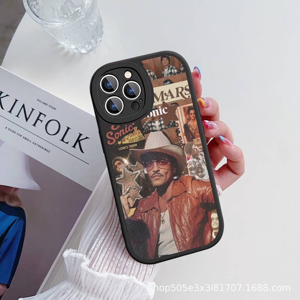 B-Bruno M-Mars Singer Leather Phone Case For IPhone 16 16e 15 14 13 12 11 Pro Max Plus Mini Cover