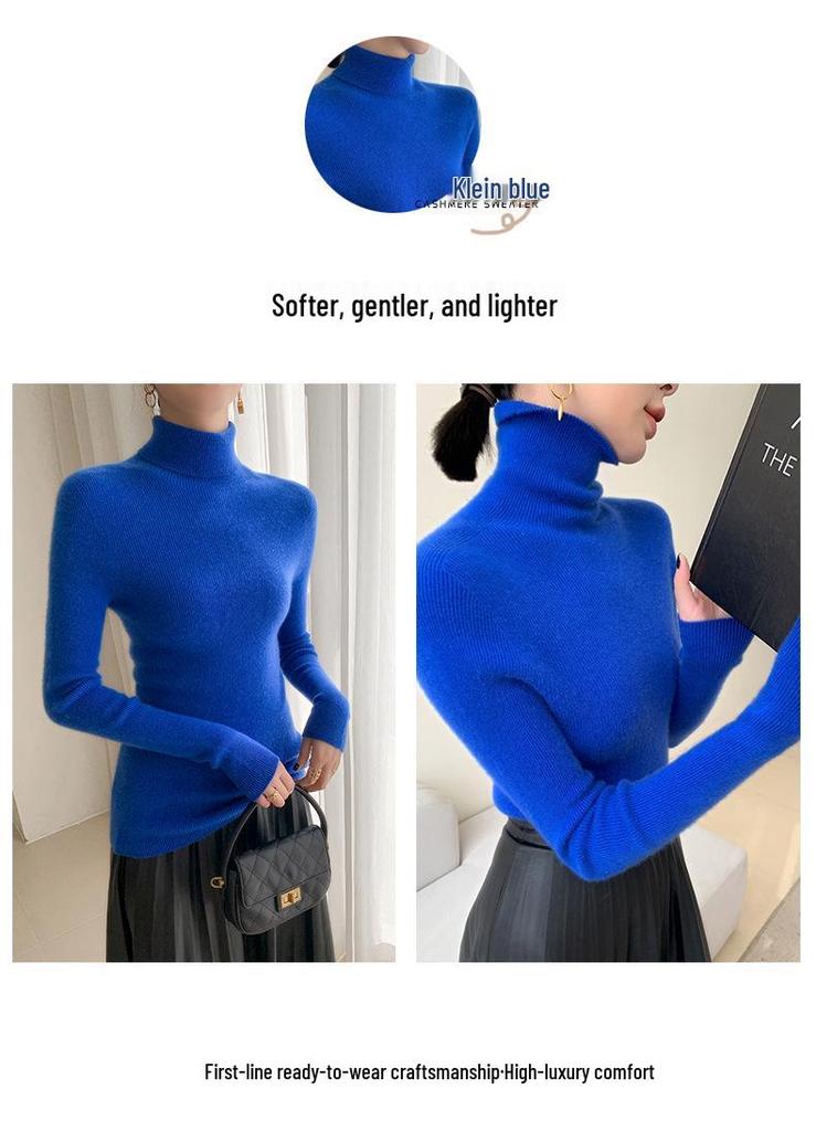 Ladies' Slim Fit Cashmere Sweater - Autumn/Winter High Neck Pullover Knitwear