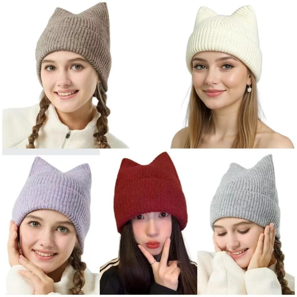 Autumn Winter Ear-Protecting Wool Hat Warm Beanies Hat Cat Ear Knitted Hat  Ear Protection Hat