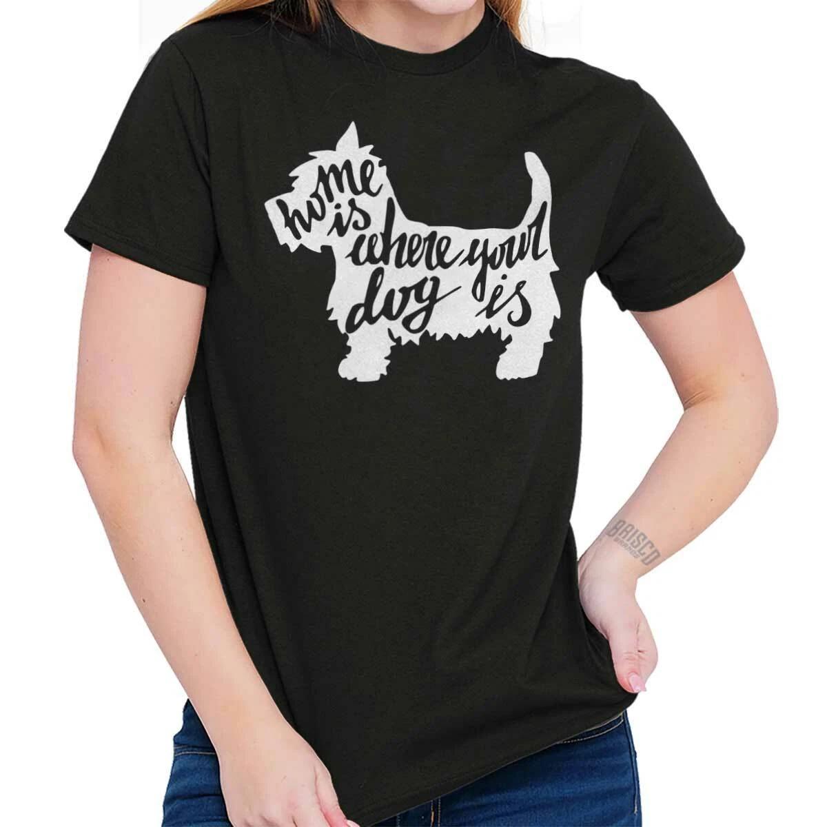 Home Is Where Your Dog Is Cute Pet Dogs Gift Womens Graphic Crewneck T Shirt Tee L