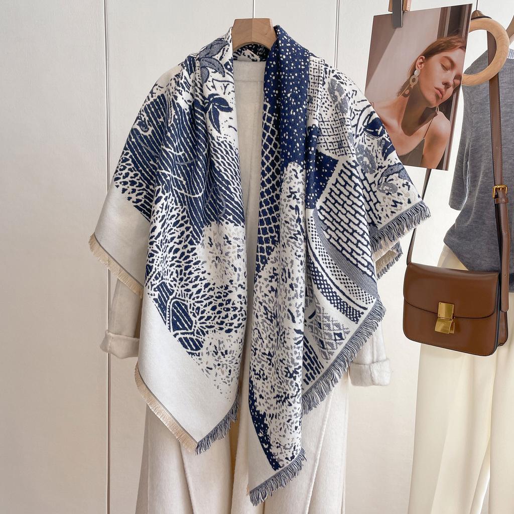 Korean Version Of Imitation Cashmere Scarf Women'S Winter Warmth Thickened Versatile Animal Tassel Square Scarf Shawl Scarf