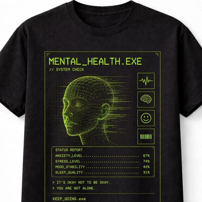 Unisextal Health EXE Cyber Y2K Futuristic System Check Glitch Unisex TShirt S