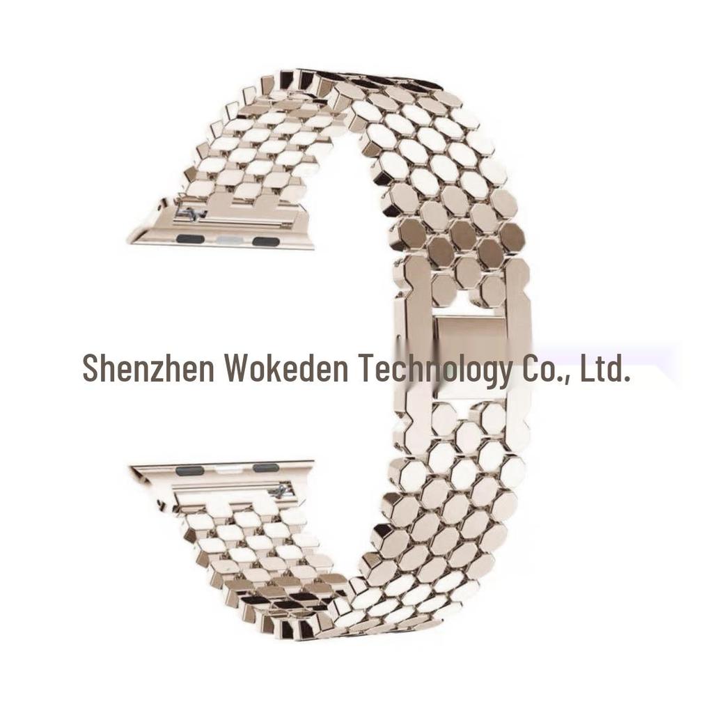 Compatible Fish Scale Metal Strap for Apple Watch: Stainless Steel Honeycomb Band, In Stock.