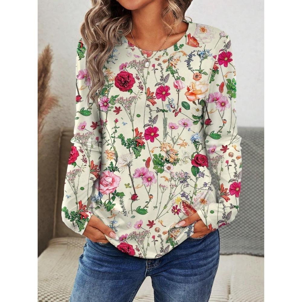 Fashion 3D Print Beautiful Flower Crew Long Sleeve T-Shirt Womens Clothing Casual Clothes Harajuku Female Clothing Pullover