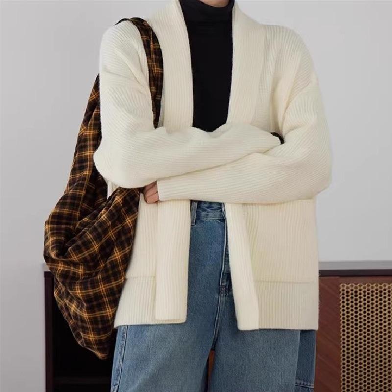 Knitted sweater jacket autumn and winter new loose lazy thickened medium and long knitted cardigan top women