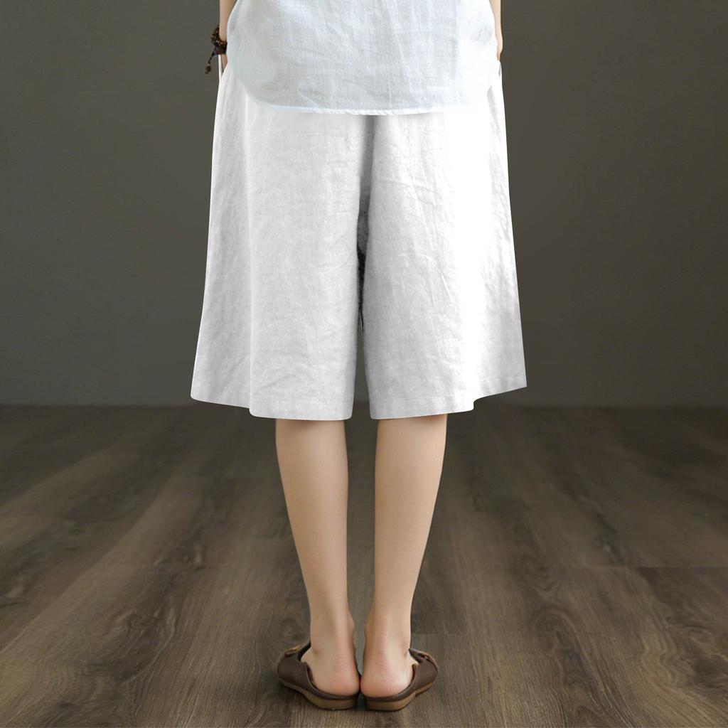 Women's Fashionable Casual Loose Fit Literary Vintage Cotton Linen Shorts With Pockets