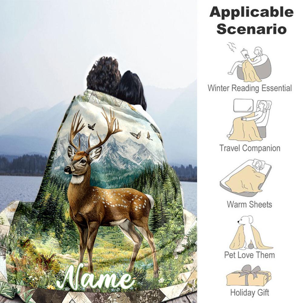 Deer Customize Your Name Blanket Lightweight Customizable Blanket Soft & Cozy for Bed Living Room Couch Nap Four Seasons Universal