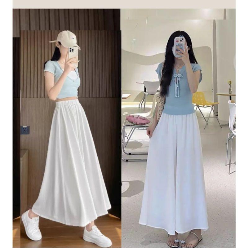 Pantaloni Larghi in Chiffon Leggeri a Doppio Strato Estivi da Donna a Vita Alta con Drappeggio Culotte Eleganti a Linea A Pantaloni Larghi
