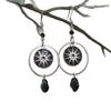 Witchy Celestial Sun Moon Dangle Earrings Black Crystal Drop Earrings for Women Halloween Gothic Pagan Stainless Steel Jewelry