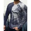 Wild Wolf Forest Graphic Long Sleeve T-Shirt, Trendy Casual Top